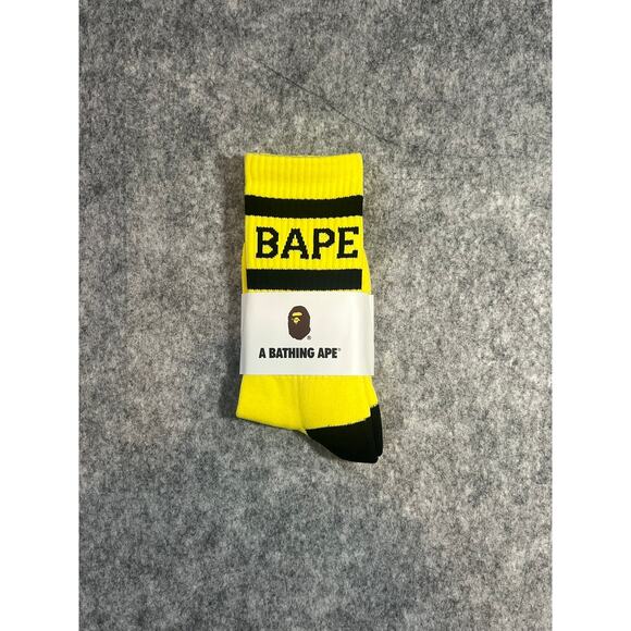 Bape Crew Socks Yellow‎ and Black Striped Unisex Size 8-13 Aape A Bathing Ape - Picture 1 of 3